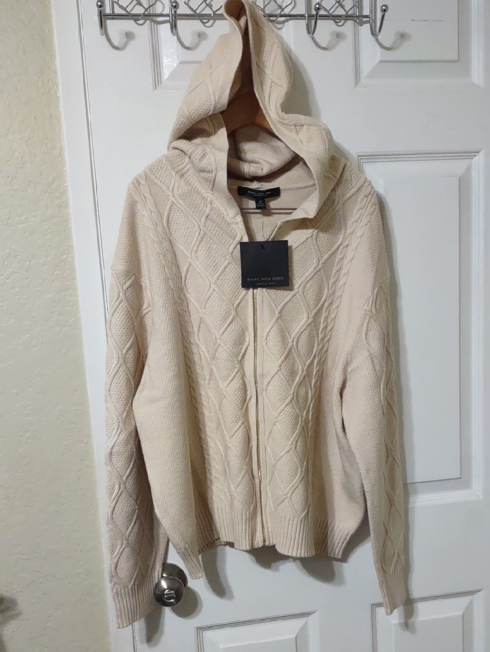 Marc New York Hooded Cable Knit Zip Sweater - Cream Size 2X New
